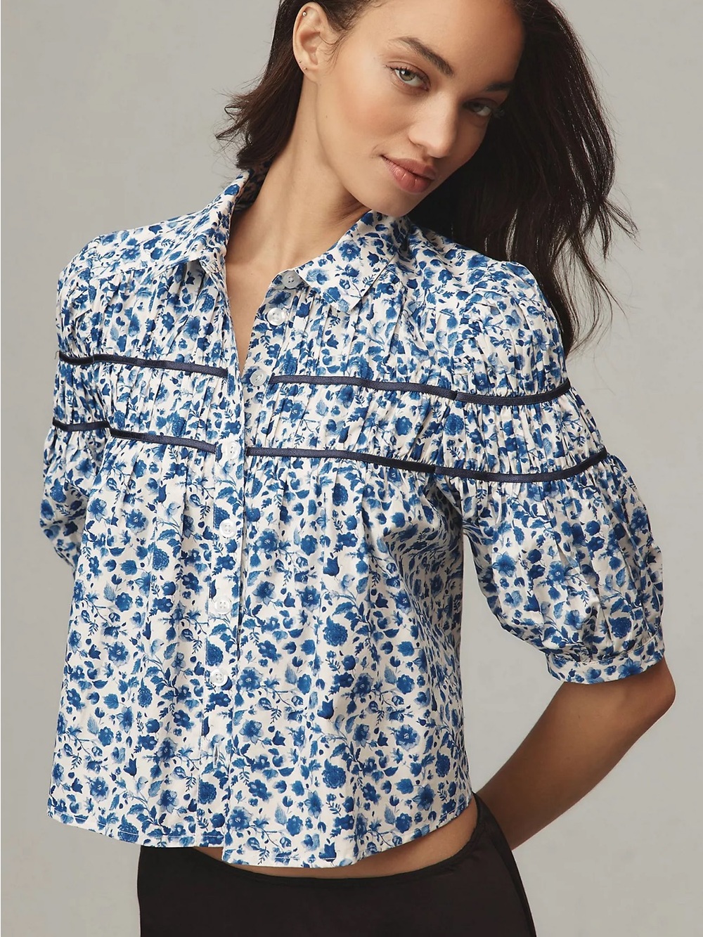 Maeve The Leandra Shirred Yoke Blouse